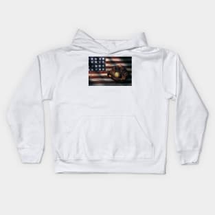 Folk art American flag and baseball mitt Kids Hoodie